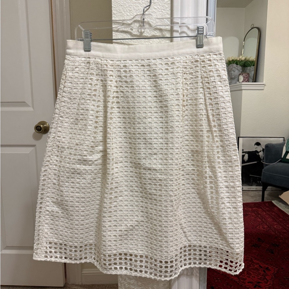 LOFT Cream A-Line Eyelet Skirt